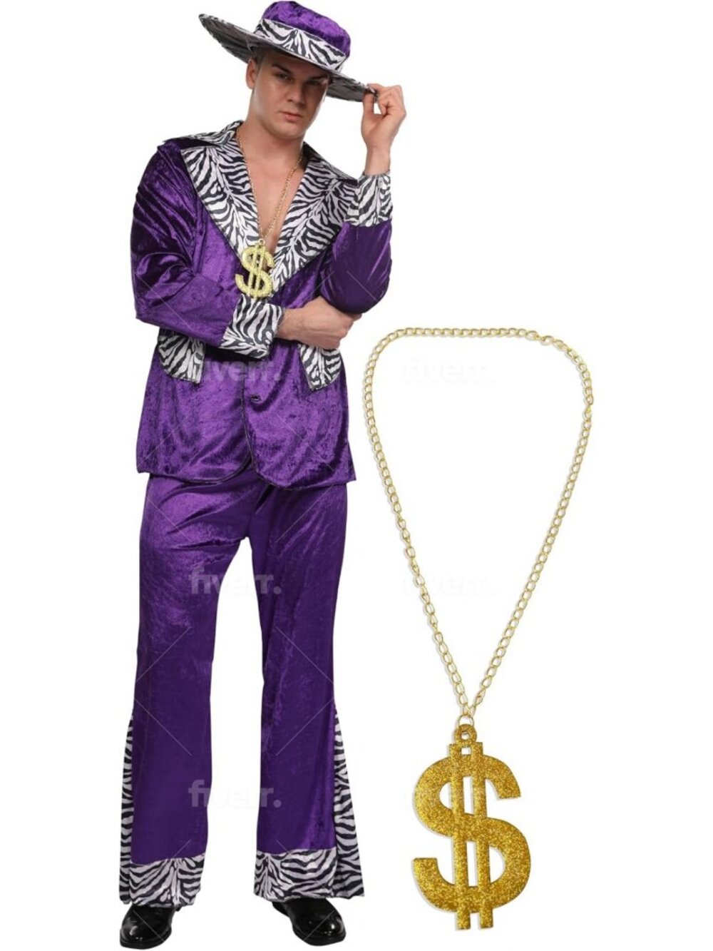 Men's Purple Velvet Costume Set - 4-Piece Suit, Hat & Gold Chain for Parties